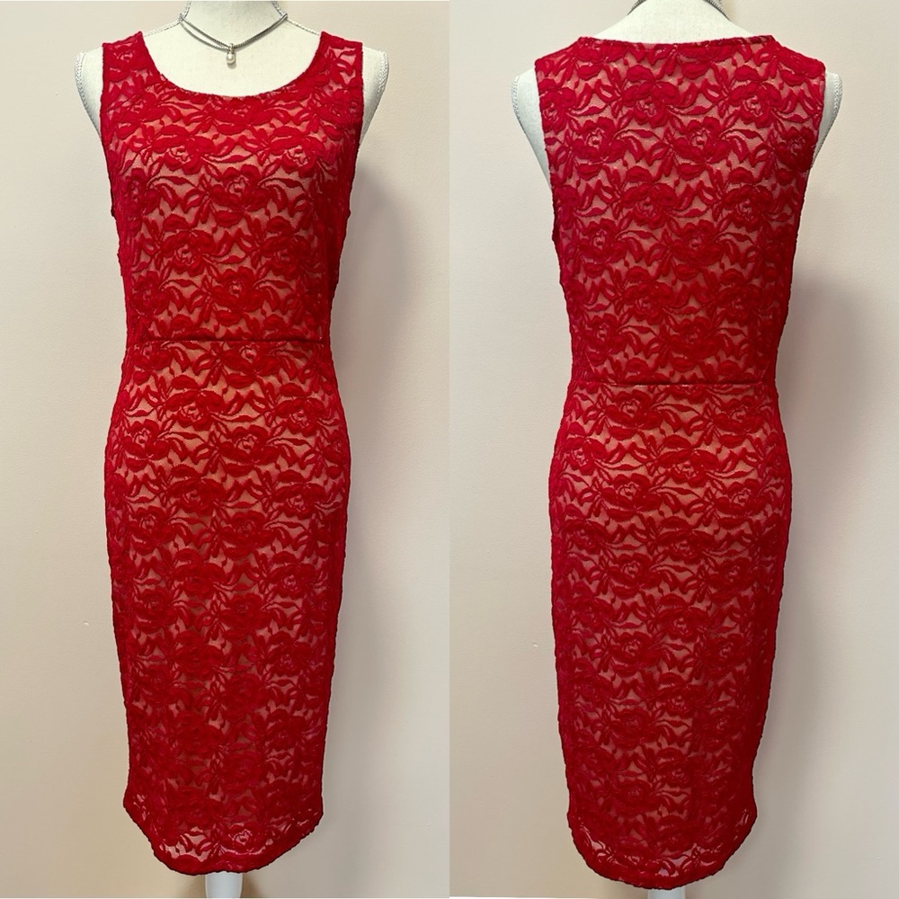 Soprano Red Lace Bodycon Mini Dress Large